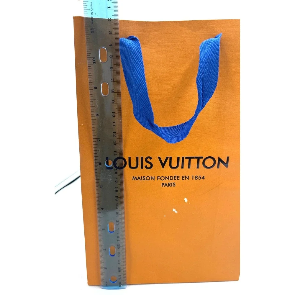 Louis Vuitton Orange Paper Shopping Bag Blue Handles Medium Luxury Carrier